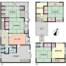 手崎町　北東角地　土地43坪台　建物53坪台　土間倉庫付き 6SDKの間取り