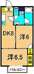 大井山中マンション 2DKの間取図画像