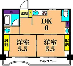 湯本ハイツ 2DKの間取図画像