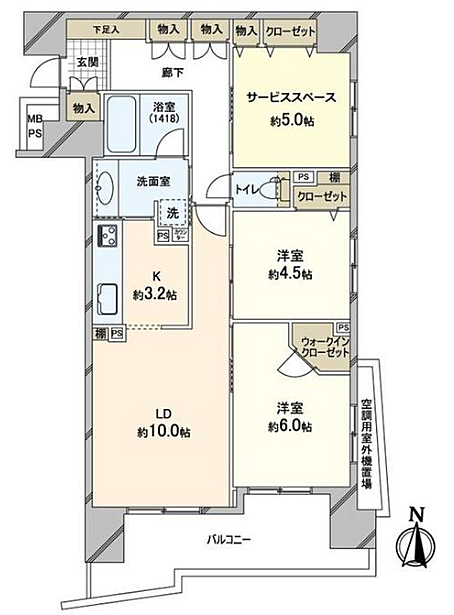 クリオ横須賀本町(2SLDK) 4階/4階　角住戸の間取り
