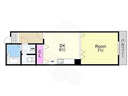 ドウェル倉本2 6階1DKの間取り