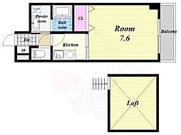 ボンジュール築港 7階1SKの間取り