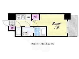 S-RESIDENCEドーム前千代崎 7階1Kの間取り