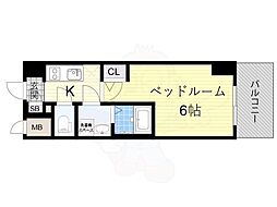 エスリードレジデンス大阪弁天町 6階1Kの間取り