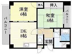 ハーバーウィンズ天保山 2DKの間取図画像
