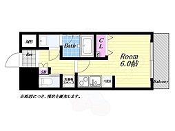 パークフラッツ弁天町駅前 5階ワンルームの間取り