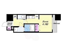 パークフラッツ弁天町駅前 13階ワンルームの間取り