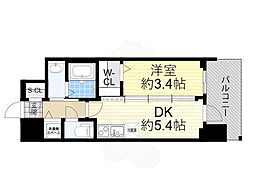 エステムコート難波WEST-SIDE9レデント 12階1DKの間取り