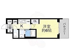 エステムコート難波WEST-SIDE9レデント 3階1Kの間取り