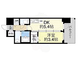 エステムコート難波WEST-SIDE9レデント 3階1DKの間取り