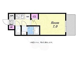 S-RESIDENCEドーム前千代崎 3階1Kの間取り