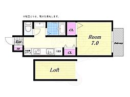 ボンジュール九条南 1DKの間取図画像