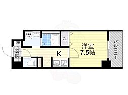 レジュールアッシュ弁天 1Kの間取図画像