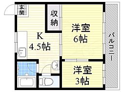 葵コーポ 2Kの間取図画像