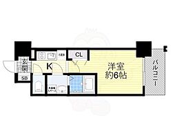 エスリード弁天町LUCENTE 1Kの間取図画像