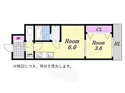 Alivis九条 1DKの間取図画像