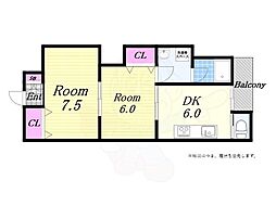 赤丸第2ビル 2DKの間取図画像
