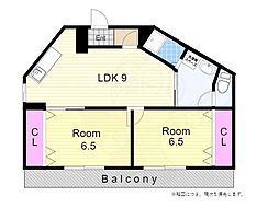 ロイヤルハイツ河田 2LDKの間取図画像