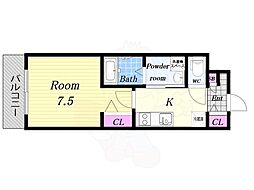 アーバンコート伝法 1Kの間取図画像