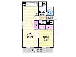 フラット・花 1LDKの間取図画像