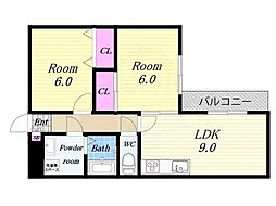 K・コート 2DKの間取図画像