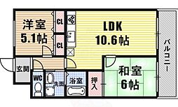 グランドヴィラ三先 2DKの間取図画像