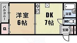 ラヴィーハイツ 1DKの間取図画像