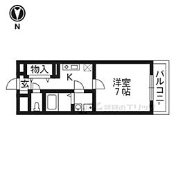 阪急京都本線 京都河原町駅 徒歩10分の賃貸マンション 2階1Kの間取り