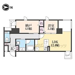 京都地下鉄東西線 二条駅 徒歩12分の賃貸マンション 6階1LDKの間取り