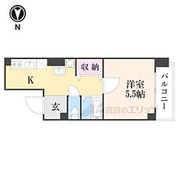 T'sCasa御幸町 1Kの間取図画像