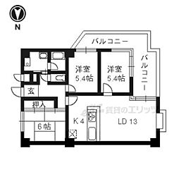 シャリマー五条 3LDKの間取図画像
