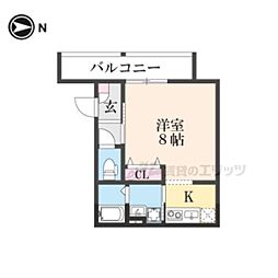 京都市左京区田中関田町アパート 1Kの間取図画像