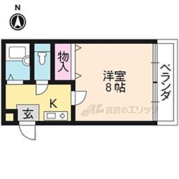 京福電気鉄道北野線 北野白梅町駅 徒歩20分の賃貸アパート 1階1Kの間取り