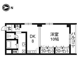 京都市営烏丸線 今出川駅 徒歩10分の賃貸マンション 3階1DKの間取り