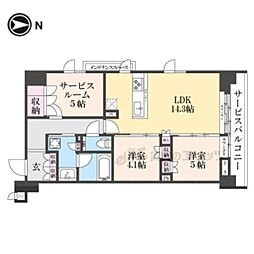 イニシア京都御所南 3階2LDKの間取り