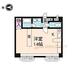 京都市営烏丸線 今出川駅 徒歩15分の賃貸マンション 1階ワンルームの間取り