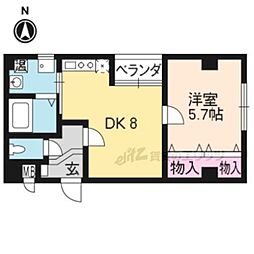 京都地下鉄東西線 二条駅 徒歩5分の賃貸マンション 2階1DKの間取り