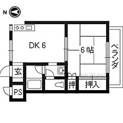 アサヒハイツ 2階1DKの間取り