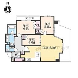 京都市営烏丸線 丸太町駅 徒歩11分の賃貸マンション 2階3LDKの間取り