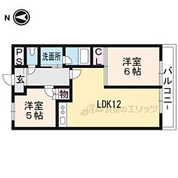 フラワー1番館 2LDKの間取図画像