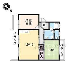 JR草津線 手原駅 徒歩31分の賃貸マンション 3階2LDKの間取り