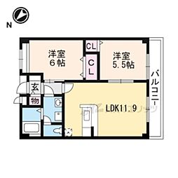 ジョイフル岡本 2階2LDKの間取り