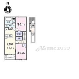 バンブーオン 2階2LDKの間取り