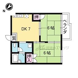 ファミール草津 2階2DKの間取り