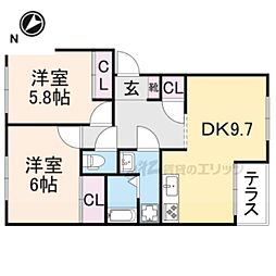 JR草津線 甲賀駅 徒歩4分の賃貸アパート 1階2DKの間取り
