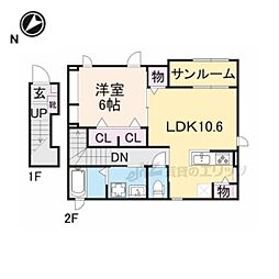 カーサフィオーレ一番館 2階1LDKの間取り