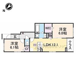 JR草津線 寺庄駅 徒歩8分の賃貸アパート 1階2LDKの間取り