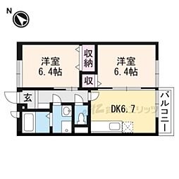 近江鉄道近江本線 水口駅 徒歩17分の賃貸アパート 2階2DKの間取り