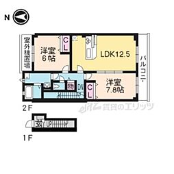 JR東海道・山陽本線 瀬田駅 徒歩28分の賃貸マンション 2階2LDKの間取り