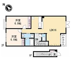 近江鉄道八日市線 太郎坊宮前駅 徒歩4分の賃貸アパート 2階2LDKの間取り